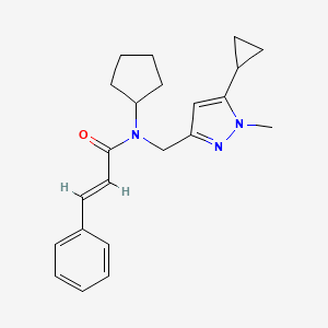 molecular formula C22H27N3O B2743312 N-环戊基-N-((5-环丙基-1-甲基-1H-吡唑-3-基)甲基)肉桂酰胺 CAS No. 1799255-12-1