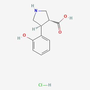 molecular formula C11H14ClNO3 B2743317 (3R,4S)-rel-4-(2-羟基苯基)吡咯啉-3-羧酸盐酸盐 CAS No. 1392213-92-1
