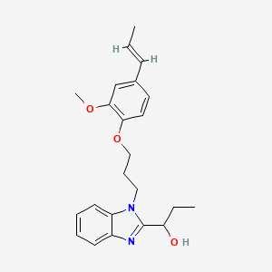 molecular formula C23H28N2O3 B2743323 (E)-1-(1-(3-(2-methoxy-4-(prop-1-en-1-yl)phenoxy)propyl)-1H-benzo[d]imidazol-2-yl)propan-1-ol CAS No. 898651-44-0