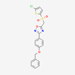 molecular formula C20H15ClN2O4S2 B2743346 3-(4-(Benzyloxy)phenyl)-5-(((5-chlorothiophen-2-yl)sulfonyl)methyl)-1,2,4-oxadiazole CAS No. 1115371-54-4