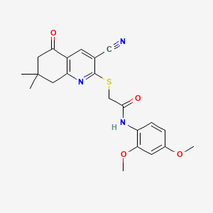 molecular formula C22H23N3O4S B2743355 2-[(3-cyano-7,7-dimethyl-5-oxo-5,6,7,8-tetrahydroquinolin-2-yl)sulfanyl]-N-(2,4-dimethoxyphenyl)acetamide CAS No. 721431-82-9