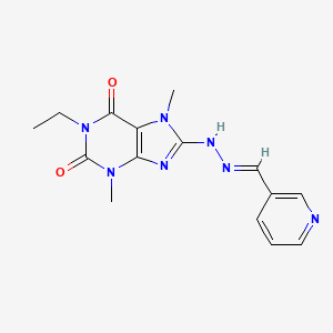 (E)-1-ethyl-3,7-dimethyl-8-(2-(pyridin-3-ylmethylene)hydrazinyl)-1H-purine-2,6(3H,7H)-dione