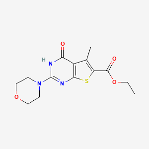 molecular formula C14H17N3O4S B2743361 乙酸5-甲基-2-(吗啉-4-基)-4-氧代-3H,4H-噻吩[2,3-d]嘧啶-6-羧酸酯 CAS No. 893801-23-5