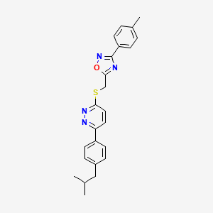 molecular formula C24H24N4OS B2743386 5-(((6-(4-Isobutylphenyl)pyridazin-3-yl)thio)methyl)-3-(p-tolyl)-1,2,4-oxadiazole CAS No. 1114915-63-7