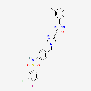 molecular formula C25H19ClFN5O3S B2743393 3-chloro-4-fluoro-N-[4-({4-[3-(3-methylphenyl)-1,2,4-oxadiazol-5-yl]-1H-imidazol-1-yl}methyl)phenyl]benzenesulfonamide CAS No. 1111019-05-6