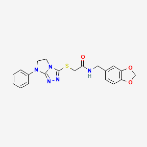 molecular formula C20H19N5O3S B2743405 N-(benzo[d][1,3]dioxol-5-ylmethyl)-2-((7-phenyl-6,7-dihydro-5H-imidazo[2,1-c][1,2,4]triazol-3-yl)thio)acetamide CAS No. 923132-14-3