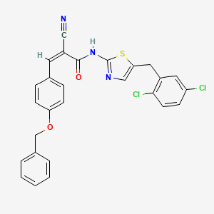 molecular formula C27H19Cl2N3O2S B2743421 (Z)-2-Cyano-N-[5-[(2,5-dichlorophenyl)methyl]-1,3-thiazol-2-yl]-3-(4-phenylmethoxyphenyl)prop-2-enamide CAS No. 1321694-45-4