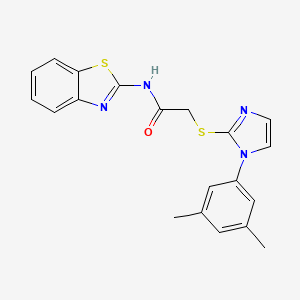 molecular formula C20H18N4OS2 B2743423 N-(benzo[d]thiazol-2-yl)-2-((1-(3,5-dimethylphenyl)-1H-imidazol-2-yl)thio)acetamide CAS No. 851132-05-3