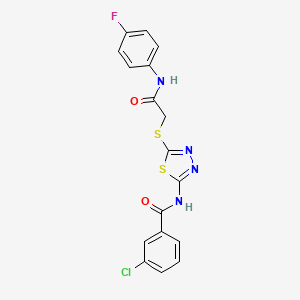 molecular formula C17H12ClFN4O2S2 B2743424 3-chloro-N-(5-((2-((4-fluorophenyl)amino)-2-oxoethyl)thio)-1,3,4-thiadiazol-2-yl)benzamide CAS No. 392297-56-2