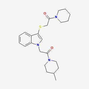 molecular formula C23H31N3O2S B2743434 1-(4-methylpiperidin-1-yl)-2-(3-((2-oxo-2-(piperidin-1-yl)ethyl)thio)-1H-indol-1-yl)ethanone CAS No. 878055-37-9