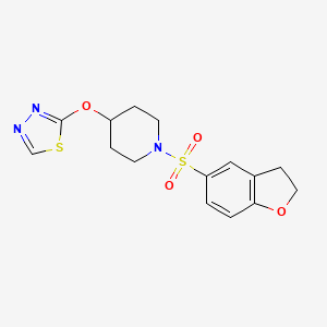 molecular formula C15H17N3O4S2 B2743441 2-((1-((2,3-Dihydrobenzofuran-5-yl)sulfonyl)piperidin-4-yl)oxy)-1,3,4-thiadiazole CAS No. 2178772-60-4
