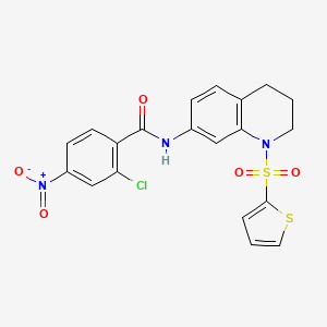molecular formula C20H16ClN3O5S2 B2743447 2-chloro-4-nitro-N-(1-(thiophen-2-ylsulfonyl)-1,2,3,4-tetrahydroquinolin-7-yl)benzamide CAS No. 898429-85-1