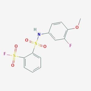 molecular formula C13H11F2NO5S2 B2743457 2-[(3-Fluoro-4-methoxyphenyl)sulfamoyl]benzene-1-sulfonyl fluoride CAS No. 1808582-48-0