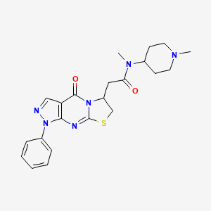 molecular formula C22H26N6O2S B2743460 N-甲基-N-(1-甲基哌啶-4-基)-2-(4-氧代-1-苯基-1,4,6,7-四氢吡唑并[3,4-d]噻唑并[3,2-a]嘧啶-6-基)乙酰胺 CAS No. 941994-11-2