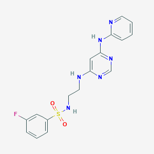 molecular formula C17H17FN6O2S B2743461 3-fluoro-N-(2-((6-(pyridin-2-ylamino)pyrimidin-4-yl)amino)ethyl)benzenesulfonamide CAS No. 1421522-15-7