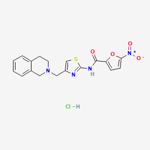 molecular formula C18H17ClN4O4S B2743468 N-(4-((3,4-dihydroisoquinolin-2(1H)-yl)methyl)thiazol-2-yl)-5-nitrofuran-2-carboxamide hydrochloride CAS No. 1217038-12-4