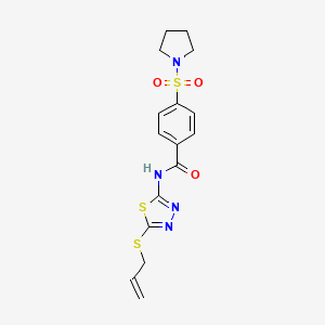 molecular formula C16H18N4O3S3 B2743474 N-(5-prop-2-enylsulfanyl-1,3,4-thiadiazol-2-yl)-4-pyrrolidin-1-ylsulfonylbenzamide CAS No. 637326-26-2