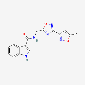molecular formula C16H13N5O3 B2743484 N-((3-(5-methylisoxazol-3-yl)-1,2,4-oxadiazol-5-yl)methyl)-1H-indole-3-carboxamide CAS No. 1903717-83-8