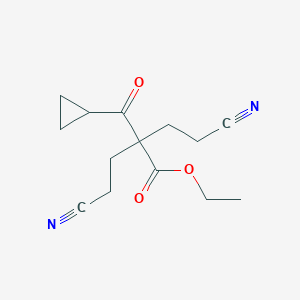 molecular formula C14H18N2O3 B2743494 Ethyl 4-cyano-2-(2-cyanoethyl)-2-cyclopropanecarbonylbutanoate CAS No. 1909305-87-8