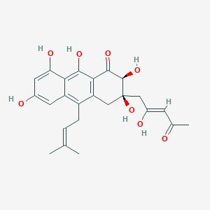 molecular formula C24H26O8 B2743497 (2S,3R)-2,3,6,8,9-Pentahydroxy-3-[(Z)-2-hydroxy-4-oxopent-2-enyl]-10-(3-methylbut-2-enyl)-2,4-dihydroanthracen-1-one CAS No. 1421708-43-1