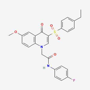 molecular formula C26H23FN2O5S B2743499 2-(3-((4-ethylphenyl)sulfonyl)-6-methoxy-4-oxoquinolin-1(4H)-yl)-N-(4-fluorophenyl)acetamide CAS No. 872205-72-6