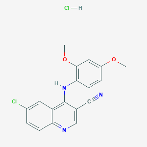 molecular formula C18H15Cl2N3O2 B2743527 6-Chloro-4-((2,4-dimethoxyphenyl)amino)quinoline-3-carbonitrile hydrochloride CAS No. 1323330-71-7