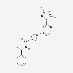 molecular formula C21H24N6O B2743528 1-(6-(3,5-dimethyl-1H-pyrazol-1-yl)pyrimidin-4-yl)-N-(1-phenylethyl)azetidine-3-carboxamide CAS No. 2034473-69-1
