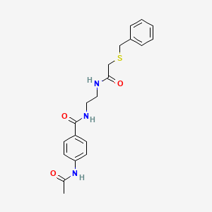 molecular formula C20H23N3O3S B2743529 4-acetamido-N-(2-(2-(benzylthio)acetamido)ethyl)benzamide CAS No. 1021137-06-3