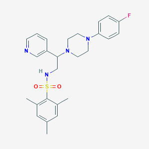 molecular formula C26H31FN4O2S B2743530 N-[2-[4-(4-fluorophenyl)piperazin-1-yl]-2-pyridin-3-ylethyl]-2,4,6-trimethylbenzenesulfonamide CAS No. 863586-65-6