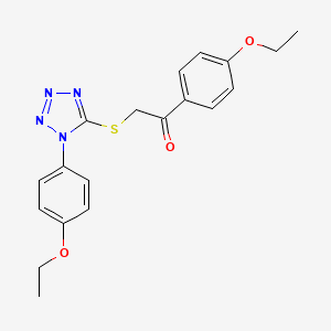 molecular formula C19H20N4O3S B2743531 1-(4-ethoxyphenyl)-2-((1-(4-ethoxyphenyl)-1H-tetrazol-5-yl)thio)ethanone CAS No. 326015-61-6