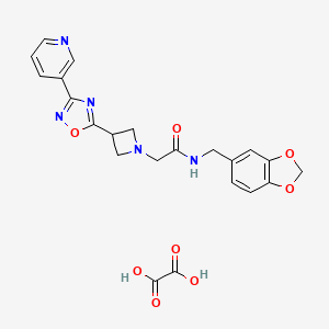 molecular formula C22H21N5O8 B2743535 N-(benzo[d][1,3]dioxol-5-ylmethyl)-2-(3-(3-(pyridin-3-yl)-1,2,4-oxadiazol-5-yl)azetidin-1-yl)acetamide oxalate CAS No. 1351631-97-4