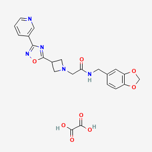 molecular formula C22H21N5O8 B2743535 N-(苯并[d][1,3]二噁英-5-基甲基)-2-(3-(3-(吡啶-3-基)-1,2,4-噁二唑-5-基)吖唑烷-1-基)乙酰胺 草酸盐 CAS No. 1351631-97-4