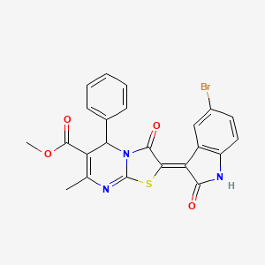molecular formula C23H16BrN3O4S B2743544 (Z)-甲基-2-(5-溴-2-氧代吲哚-3-基亚甲基)-7-甲基-3-氧代-5-苯基-3,5-二氢-2H-噻唑并[3,2-a]嘧啶-6-羧酸酯 CAS No. 627038-43-1