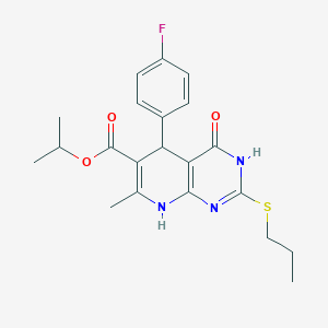 molecular formula C21H24FN3O3S B2743552 Isopropyl 5-(4-fluorophenyl)-7-methyl-4-oxo-2-(propylthio)-3,4,5,8-tetrahydropyrido[2,3-d]pyrimidine-6-carboxylate CAS No. 878624-81-8