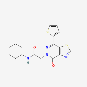 molecular formula C18H20N4O2S2 B2743553 N-cyclohexyl-2-(2-methyl-4-oxo-7-(thiophen-2-yl)thiazolo[4,5-d]pyridazin-5(4H)-yl)acetamide CAS No. 942004-57-1