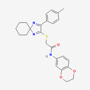 molecular formula C25H27N3O3S B2743570 N-2,3-二氢-1,4-苯并二氧杂环戊烷-6-基-2-{[3-(4-甲基苯基)-1,4-二氮杂螺[4.5]癸-1,3-二烯-2-基]硫}乙酰胺 CAS No. 899911-42-3