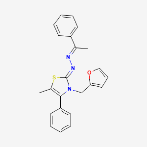 molecular formula C23H21N3OS B2743571 (Z)-3-(呋喃-2-基甲基)-5-甲基-4-苯基-2-((E)-(1-苯乙基亚甲基)肼基)-2,3-二氢噻唑 CAS No. 402945-60-2