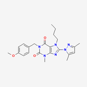 molecular formula C23H28N6O3 B2743587 7-butyl-8-(3,5-dimethyl-1H-pyrazol-1-yl)-1-(4-methoxybenzyl)-3-methyl-1H-purine-2,6(3H,7H)-dione CAS No. 1171058-47-1