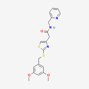 molecular formula C20H21N3O3S2 B2743590 2-(2-((3,5-dimethoxybenzyl)thio)thiazol-4-yl)-N-(pyridin-2-ylmethyl)acetamide CAS No. 941922-35-6