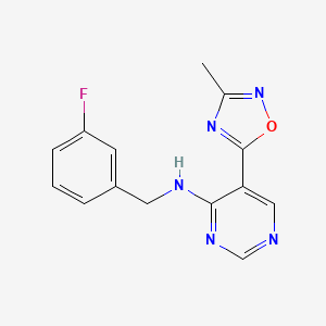 molecular formula C14H12FN5O B2743600 N-(3-fluorobenzyl)-5-(3-methyl-1,2,4-oxadiazol-5-yl)pyrimidin-4-amine CAS No. 2034542-51-1