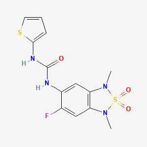 molecular formula C13H13FN4O3S2 B2743622 1-(6-Fluoro-1,3-dimethyl-2,2-dioxido-1,3-dihydrobenzo[c][1,2,5]thiadiazol-5-yl)-3-(thiophen-2-yl)urea CAS No. 2034242-85-6