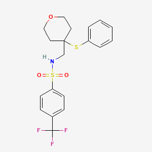 molecular formula C19H20F3NO3S2 B2743623 N-((4-(phenylthio)tetrahydro-2H-pyran-4-yl)methyl)-4-(trifluoromethyl)benzenesulfonamide CAS No. 1798015-65-2
