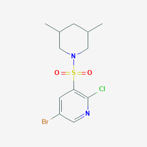 molecular formula C12H16BrClN2O2S B2743629 5-Bromo-2-chloro-3-[(3,5-dimethylpiperidin-1-yl)sulfonyl]pyridine CAS No. 1305742-86-2
