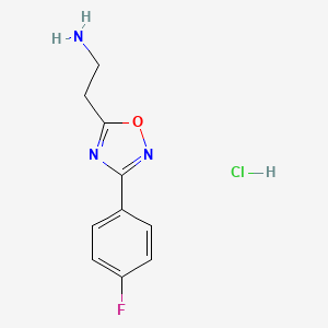 molecular formula C10H11ClFN3O B2743645 2-[3-(4-Fluorophenyl)-1,2,4-oxadiazol-5-yl]ethan-1-amine hydrochloride CAS No. 1266693-75-7