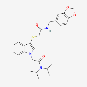 molecular formula C26H31N3O4S B2743654 2-(3-((2-((benzo[d][1,3]dioxol-5-ylmethyl)amino)-2-oxoethyl)thio)-1H-indol-1-yl)-N,N-diisopropylacetamide CAS No. 892744-25-1