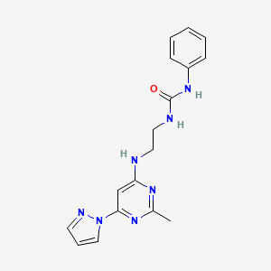 molecular formula C17H19N7O B2743656 1-(2-((2-甲基-6-(1H-吡唑-1-基)嘧啶-4-基)氨基)乙基)-3-苯基脲 CAS No. 1171386-20-1