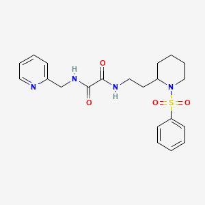 molecular formula C21H26N4O4S B2743658 N1-(2-(1-(苯基磺酰基)哌啶-2-基)乙基)-N2-(吡啶-2-基甲基)草酰胺 CAS No. 898414-98-7