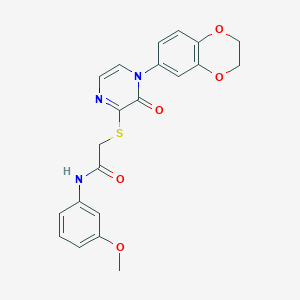 molecular formula C21H19N3O5S B2743662 2-((4-(2,3-dihydrobenzo[b][1,4]dioxin-6-yl)-3-oxo-3,4-dihydropyrazin-2-yl)thio)-N-(3-methoxyphenyl)acetamide CAS No. 899987-37-2