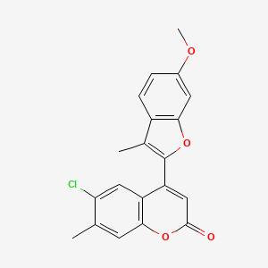 molecular formula C20H15ClO4 B2743668 6-Chloro-4-(6-methoxy-3-methyl-1-benzofuran-2-yl)-7-methylchromen-2-one CAS No. 896068-25-0