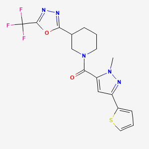 (1-methyl-3-(thiophen-2-yl)-1H-pyrazol-5-yl)(3-(5-(trifluoromethyl)-1,3,4-oxadiazol-2-yl)piperidin-1-yl)methanone